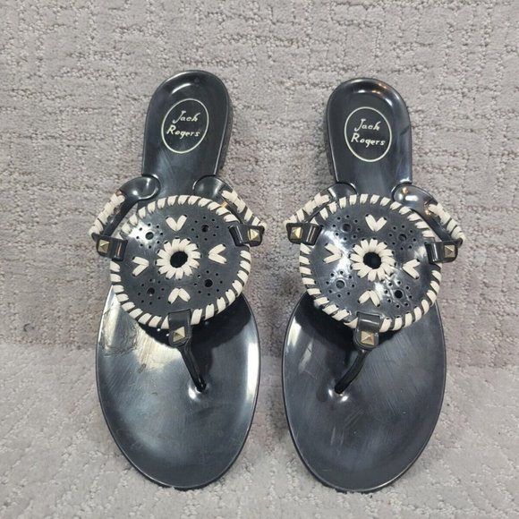 Jack rogers women's size 10 black/White georgica jelly rubber flip flops sandals - Picture 7 of 12